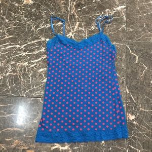 Eyeshadow blue cami with red polka dots
